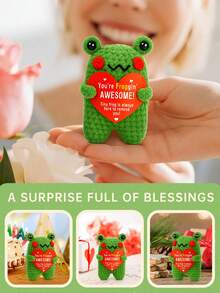 1pc Handmade Crochet Desktop Decor Ornament, Cute Frog Design, Great Birthday Gift For Best Friend, Girlfriend, Sister, Mom, Grandma, Unisex, Keychain, Plush Doll, Positive Emotion, Creative Party Favor, Halloween, Christmas Decoration, Small Gift