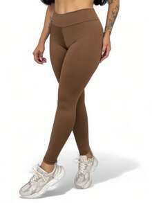 Calça Legging Suplex Lisa Academia Fitness Debi - Marrom - Visão 4