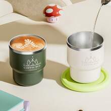 1 pieza Taza de café de acero inoxidable 304 de 400ML con tapa, vaso aislado de doble capa, vaso de bebida de gran capacidad de pared doble portátil, taza termo, taza reutilizable resistente al frío y al calor para té, leche, café, recipiente duradero para bebidas, adecuado para estudiantes y adultos en la escuela, oficina, campamento al aire libre, picnic, viaje