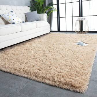 Modern Indoor Soft Lightweight Rug For Living Room Bedroom Dorm Polyester Tufted Throw Runner Rug Room Home Decorative Plush Fluffy Furry Fur Area Rugs Camel Comfy Floor Thin Shag Carpet