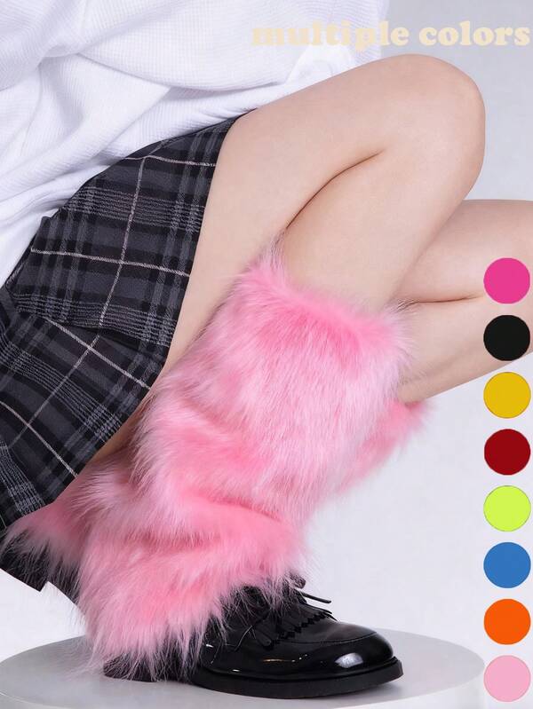 Women's Winter Fuzzy Fur Leg Warmers - Soft Fluffy Boot Cuffs, Warm Leg Covers For Cold Days