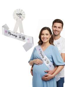 Perfect White "Mom To Be" Sash - Enjoy Your Baby Shower,White Baby Shower Sash, Mommy To Be Sash And Daddy To Be Badge, Baby Shower Party Decorations,Gender Reveal Decorations,Party Supplies,Baby Shower Party Favors (White) - Multicolor - View 2