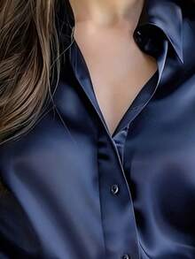 Women's Elegant Long Sleeve Polyester Blouse, Classic Collar, Front Button Decor