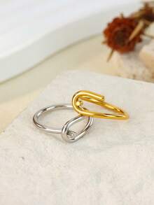1 PC Geometric Hook Rings For Women Stainless Steel Gold Color Ring 2025 New Party Wedding Couple Jewelry Gift