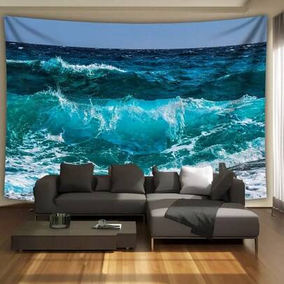 1 件超大尺寸数码印花挂毯，带有汹涌海浪海景夏日风景，高清 2D 涤纶美学壁挂装饰，适用于客厅、卧室、办公室、家居、派对