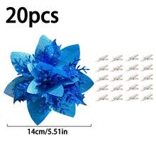 10pcs/20pcs/1pc Shiny Double Layer Poinsettia Artificial Christmas Flowers With Clips, Suitable For Christmas, New Year, Wedding Party, Wreath, Staircase, Window, Fireplace, Christmas Tree Decoration, Poinsettia Christmas Tree Ornaments, Christmas Decorations, Glitter Artificial Poinsettia, DIY Wreath, Home Decor, Wedding Party, Christmas Gift Decoration, Christmas Ornaments, Holiday Party Decor, Christmas Room Decor - Blue - View 9