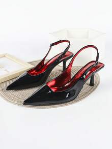 7cm Black High Heel Pumps, Slip-On Party Formal Stilettos, Pointed Toe High Heels With Red Lining,Kitten Heels - Black - View 2