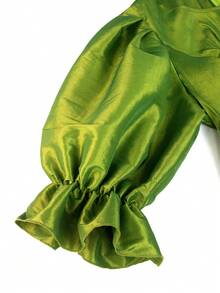 Plus Size Women's Shiny Puff Lantern Short Sleeve Blouse Asymmetrical Ruffled Party Cocktail Work Tops