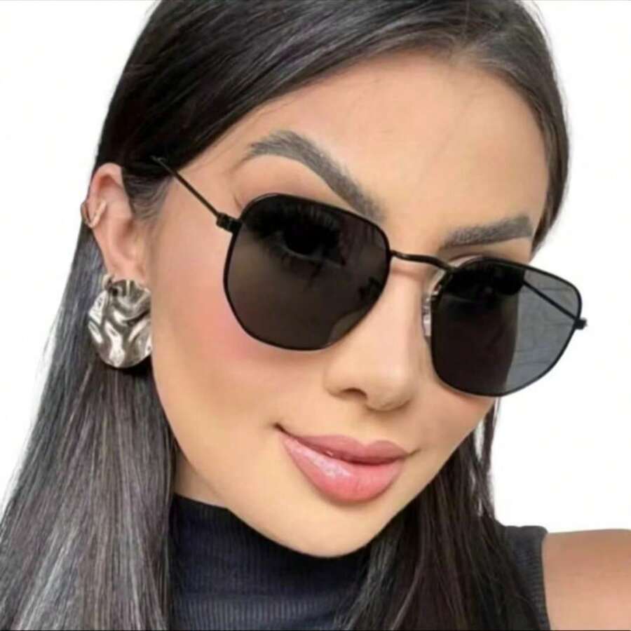 Óculos De Sol Hexagonal Feminino Masculino Da Moda Casuais Lente Protecao UV400 Boho