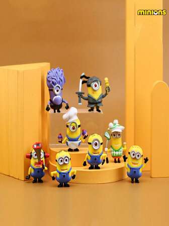 Minions 8 件小黄人毛绒玩具、神偷奶爸小黄人娃娃、纯色大眼睛可爱小雕像、汽车装饰和节日礼物