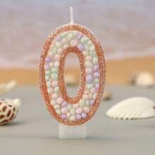 1支精美数字生日蜡烛，饰有彩色鹅卵石和马卡龙图案，0-9浅金色闪亮数字蜡烛，适合男孩和女孩 - 淡金色 - 查看 12