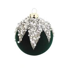 16Pcs Christmas Ball Ornaments Set Flocking Balls Tree Hanging Decor For Home Holiday Party - 綠色 - 查看 4