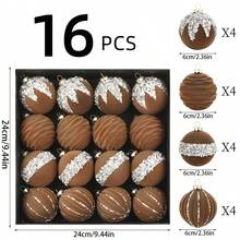 16Pcs Christmas Ball Ornaments Set Flocking Balls Tree Hanging Decor For Home Holiday Party - 棕色 - 查看 3