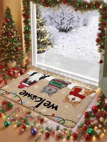 1pc Winter Cat Doormat, Funny Cat Welcome Mat, Cat Christmas Doormat, Christmas Decor, Super Soft Plush Bathroom Mat - Non-Slip, Absorbent Thick Carpet, Suitable For Bathroom And Living Room Bathroom Rug Bathroom Mat Kitchen Rug