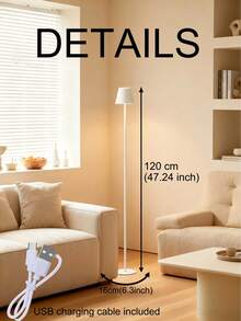 1 pieza Lámpara de piso recargable de 1200mAh, luz de lectura de escritorio ajustable en brillo, lámpara atmosférica de pie, interruptor táctil, adecuada para dormitorio, sala de estar, lámpara decorativa de mesita de noche, luz nocturna