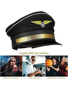1顶可调节船长帽，游艇、游轮、飞行员服装配饰，适合万圣节、游轮派对、航海主题装饰 - 多色 - 查看 6