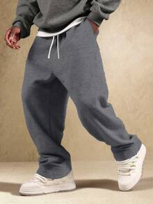 （秋冬）男士宽松长裤，适合跑步、健身、户外活动、旅行和街头时尚穿着。男士时尚运动健身针织透气长裤，直筒休闲工装裤，男友风必备篮球慢跑裤，轻盈黑色 - 深灰色 - 查看 3