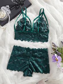 Deep Green Lace Sexy Lingerie, Shaping Perfect Figure - Dark Green - View 2