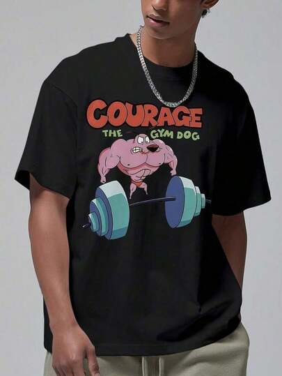 Coraje El Perro Del Gimnasio Levantando Pesas Diseño De Dibujo Animado Camiseta casual para hombre, una pieza, 3 colores 100% algodón, suave y cómodo, para ocio y deporte, puede combinarse con shorts para hombre camiseta para hombre, camisa para hombre, camiseta de verano, sudadera para hombre