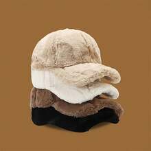 1pc Winter Warm Faux Wool Velvet Hat - Adjustable Beanie For Outdoor Sports & Christmas, Soft Solid Color Casual Cap (Black/Beige/White/Khaki), Winter Hat, Festive Headwear, Cozy Headgear - Multicolor - View 1