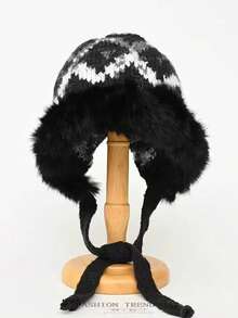 1pc Women's Oversized Knitted Beanie Cap, Warm Ear Protection Hats For Winter