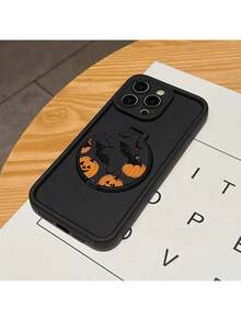 本地发货2点セット：ブラック ハロウィン クリエイティブ ダークバット パンプキンパターン メイクアップミラー + スタンド機能付きTPU耐衝撃保護ケース アップルフォン用、 6/7/8/X/Xs/Xr/XsMax/11/12/13/14/15/16ProMaxに適しています。カップル、娘、10代の女の子への誕生日やクリスマスのギフトに最適です。メデューサとミラー付きケース、スタンド付き、ミラー付きスマートフォン、メイクアップ付き携帯電話ケース、ミラー付き携帯電話ホルダー、ミラー付きスタンドケース、 Max用ミラー付きケース、オレンジ色の。 - ブラック - チェックする 1