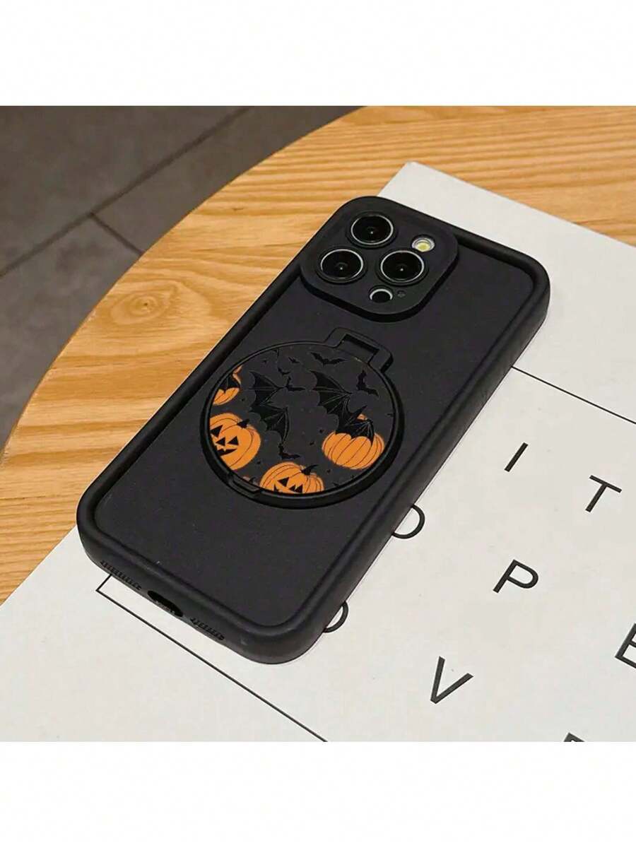 本地发货2点セット：ブラック ハロウィン クリエイティブ ダークバット パンプキンパターン メイクアップミラー + スタンド機能付きTPU耐衝撃保護ケース アップルフォン用、 6/7/8/X/Xs/Xr/XsMax/11/12/13/14/15/16ProMaxに適しています。カップル、娘、10代の女の子への誕生日やクリスマスのギフトに最適です。メデューサとミラー付きケース、スタンド付き、ミラー付きスマートフォン、メイクアップ付き携帯電話ケース、ミラー付き携帯電話ホルダー、ミラー付きスタンドケース、 Max用ミラー付きケース、オレンジ色の。 - ブラック - チェックする 1
