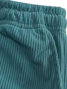 Women's Corduroy Straight Leg Pants With Drawstring Elastic Waist, Suitable For Casual, Sports, Hiking Wear, Spring/Autumn - Blue - View 5