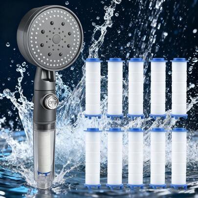 1pc Handheld Shower Head With 5 Adjustable Spray Modes, Round Mist Shower Head, Shower Sprayer, Bathroom Hardware, Includes 10 Replacement Filters, Upgrade Your Shower Experience Bathroom Accessories Bathroom Tools
