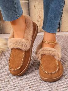 Preppy College Style Plush Lining Casual Sneakers, Soft Sole, Thick & Lined, Warm & Insulated, Suitable For Women - Brown - View 6