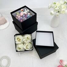 4pcs Square Gift Box Set, Solid Red, Blue, Black, White Simple Style, Bedroom & Living Room Decor, Stackable, DIY, Storage For Small Accessories, Suitable For Valentine's Day, Wedding, Birthday, Party, Holiday, Daily Use - Multicolor - View 5