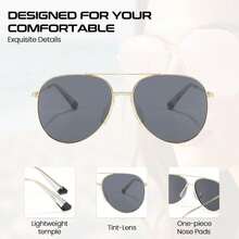 HYCHIC Women's Sunglasses Aviator Style Gold Metal Frames Lightweight UV Protection Fits All Face Styles Road Trips - A02- Gold/Grey - View 6