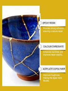 Keramik-Reparatur-Set - Goldklebstoff für tiefe Verklebung, stellt gerissenes Porzellan, Glas, künstlerische Textur wieder her. Geeignet zum Reparieren von wertvollen Keramikobjekten wie Teetassen, Vasen, verwandelt beschädigte Bereiche in künstlerische Elemente, verleiht dem Artikel eine neue Ästhetik. Verbindet schnell zerbrochene Keramik, starke Haftung nach dem Aushärten, wasserfest, schimmelresistent, hitze- und kältebeständig.