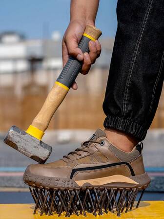 1 Pair Men's Lightweight Steel Toe Work Boots, Anti-Smash And Anti-Puncture, Suitable For Construction Sites, Forging Workshops, Warehouses, Gardening And Other Occasions, Also Can Be Used As Men's Work Training Shoes, Anti-Slip Outdoor Work Boots, Outdoor Travel Adventure Hiking Shoes, Fashionable Daily Commute Sports Shoes, Soft And Comfortable, Soft-Soled Casual Shoes.