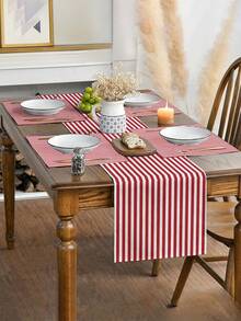 1pc Simple & Fashionable Striped Table Runner, Textured Rectangular Tablecloth, Suitable For Dining Table, Coffee Table, Home Decor - Durable Kitchen And Dining Room Decoration, Table Decor - Red - View 2