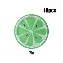 10/20/30 piezas, Platos de papel con limón verde, platos desechables de 7 pulgadas/9 pulgadas con puntos dorados, vasos de papel de 9 onzas, conjunto de platos y vasos de papel con frutas de verano, vajilla de fiesta con frutas cítricas para decoración de mesa de cumpleaños de bebé y ducha