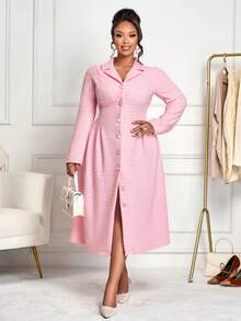 BIUBIU Women's Plus Size Elegant Office Commuting Tweed Pearl Button Decoration Apricot Waist Cinched Double Breasted Long Sleeved Suit Dress; Autumn Women's Clothing; Women's Office Attire; Women's Long Coat, Autumn And Winter Clothing/Fashionable Casual Home And Outdoor Clothing/Autumn Wedding Guest Dress/Business Casual Women/Women's Office Clothing/