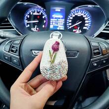 镶钻玫瑰钥匙扣，配创意卡通遥控器保护套，防摔防盗钥匙链，女士便携式钥匙扣，闪亮水晶装饰钥匙链配件，可爱动物造型包包挂饰，耐用轻便的钥匙收纳器，时尚饰品风格钥匙圈 - 彩色 - 查看 9