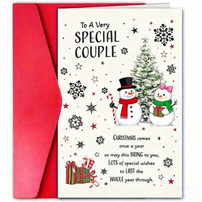 1pc Special Couple Christmas Card With Envelope , Heartfelt Message For Couples, Holiday Greetings For Christmas, New Year, Valentine's Day - Cute Gift For Partners & Loved Ones, Festive Celebration, Elegant Finish, Premium Cardstock, Romantic Partners