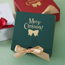 5pcs Merry Christmas Square Candy Gift Box With Bowknot ,Perfect For Christmas Gift Wrapping,European Classic Candy Box,Party Decoration Supplies,High-Grade Cardboard Dessert Candy Gift Box, - Square Flip Box - View 12