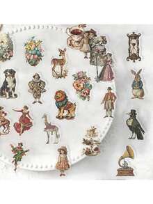 50pcs Transparent Retro Era Graffiti Stickers - Reusable Vinyl Self-Adhesive Decals With Vintage Cartoon Animals, Musical Instruments & Floral Designs For Water Bottles, Luggage, Skateboards, Bicycles - Mixed Colors, Asymmetrical Shapes