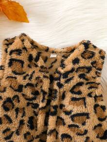 Young Girls Sleeveless Leopard Faux Fur Top, Casual Fashion Jacket For Autumn/Winter