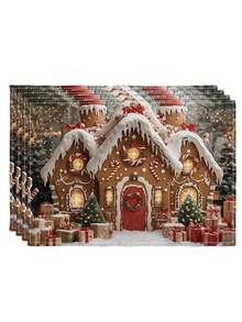 4 buc Crăciun turtă dulce casă Placemats Crăciun Placemats rezistente la căldură decorative masă covorașe bucătărie acasă masă