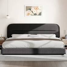 Queen Bed Frame With Headboard, Boucle Upholstered Soft Platform Bed Frame With Thickened Footboard,  Rounded Corners Design, Twin/ Full/ Queen/ King, Grey/ White/ Beige/ White/ Black - 灰色 - 查看 15