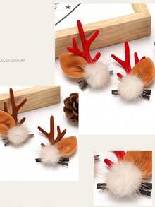 Christmas Hair Clips For Women, Cute Reindeer Antler Hair Clips With Faux Fur, Adorable Hair Accessories For Christmas Decoration, Birthday Gifts, Holiday Gifts, Plastic Holiday Themed Hair Clips Suitable For All Ages, Charming Cartoon Style, Perfect For Christmas, New Year And Thanksgiving Gifts - Multicolor - View 5