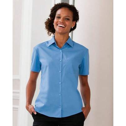 Russell Collection Ladies/Womens Short Sleeve Poly-Cotton Easy Care Poplin Shirt (Corporate Blue) - 65% Polyester/35% Cotton - (BC1028)