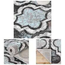 Camino de rea Interior, Respaldo de Yute, Perfecto para Pasillo, Sala de Estar/Comedor, recmara, Oficina, Cocina, Entrada, decoracin de Piso de Enrejado geomtrico Moderno, coleccin - Turquesa + 3' x 2' (Rectangular) - Ver 1