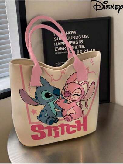 Stich Stich Canvas Bag Cute Print Cartoon Versatile Square Three-Dimensional Canvas Bag Handbag Large Capacity Makeup Organizer Makeup Case, For Lipstick, Brush, Skincare, Mobile Phone, Coin, Small Items, For Home, Gift, Vacation And Festival Halloween Christmas Multifunctional Use