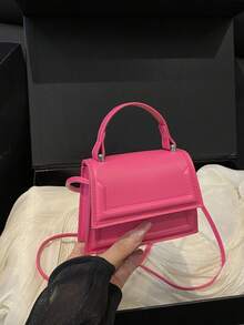1pc Mini Fashionable Minimalist Texture Fabric Handbag, Small Square Bag, Lipstick Bag, Versatile Cute Shoulder Bag - Pink - View 7