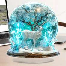 لوحة أكريليك بتصميم بوهيمي بشكل غزال مع كرة بلورية زرقاء - مثالية لديكور المنزل والمكتب، بأسلوب المزرعة، هدية عيد الميلاد المثالية